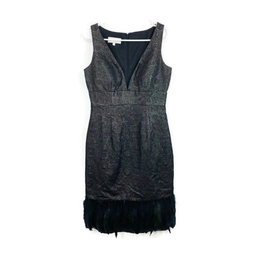 Badgley Mischka Ostrich Feather Jacquard Dress 6